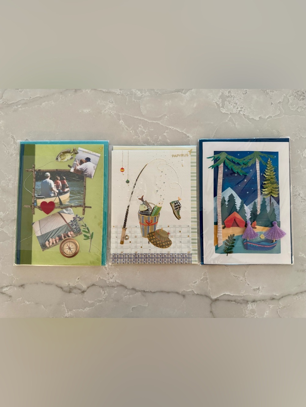 PAPYRUS Fishing & Camping Greeting Cards (x3)